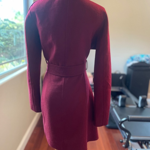 T TAHARI Ella Shawl Collar Wool-Blend Wrap Coat Burgundy Sz XS - Picture 5 of 11